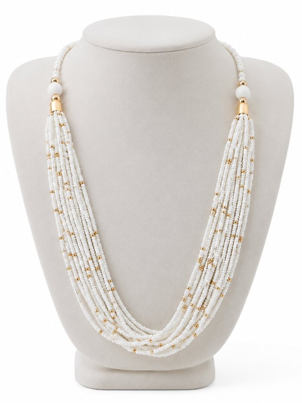 Multi-Strand Beaded Statement Necklace with Gold-Tone Accents | Elegant Layered
